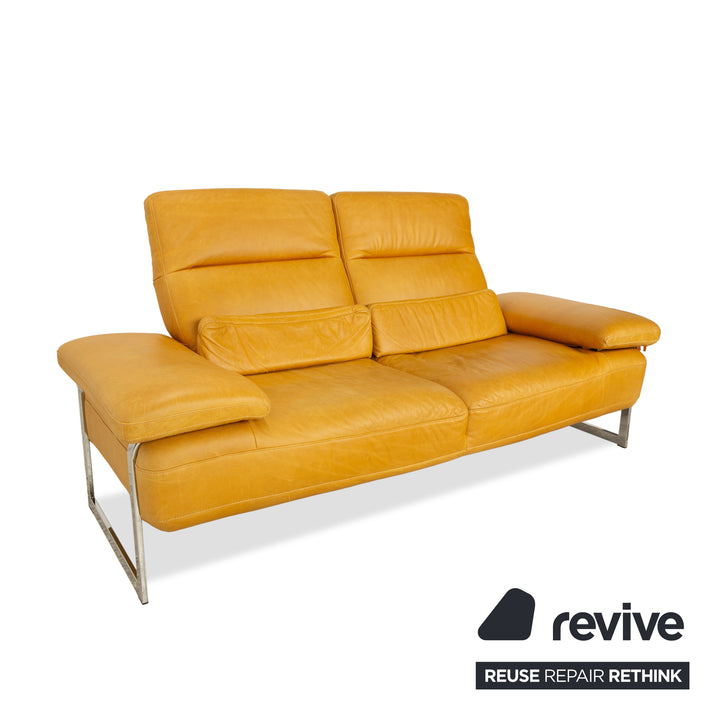 Willi Schillig Trovatoore leather two-seater yellow mustard manual function sofa couch