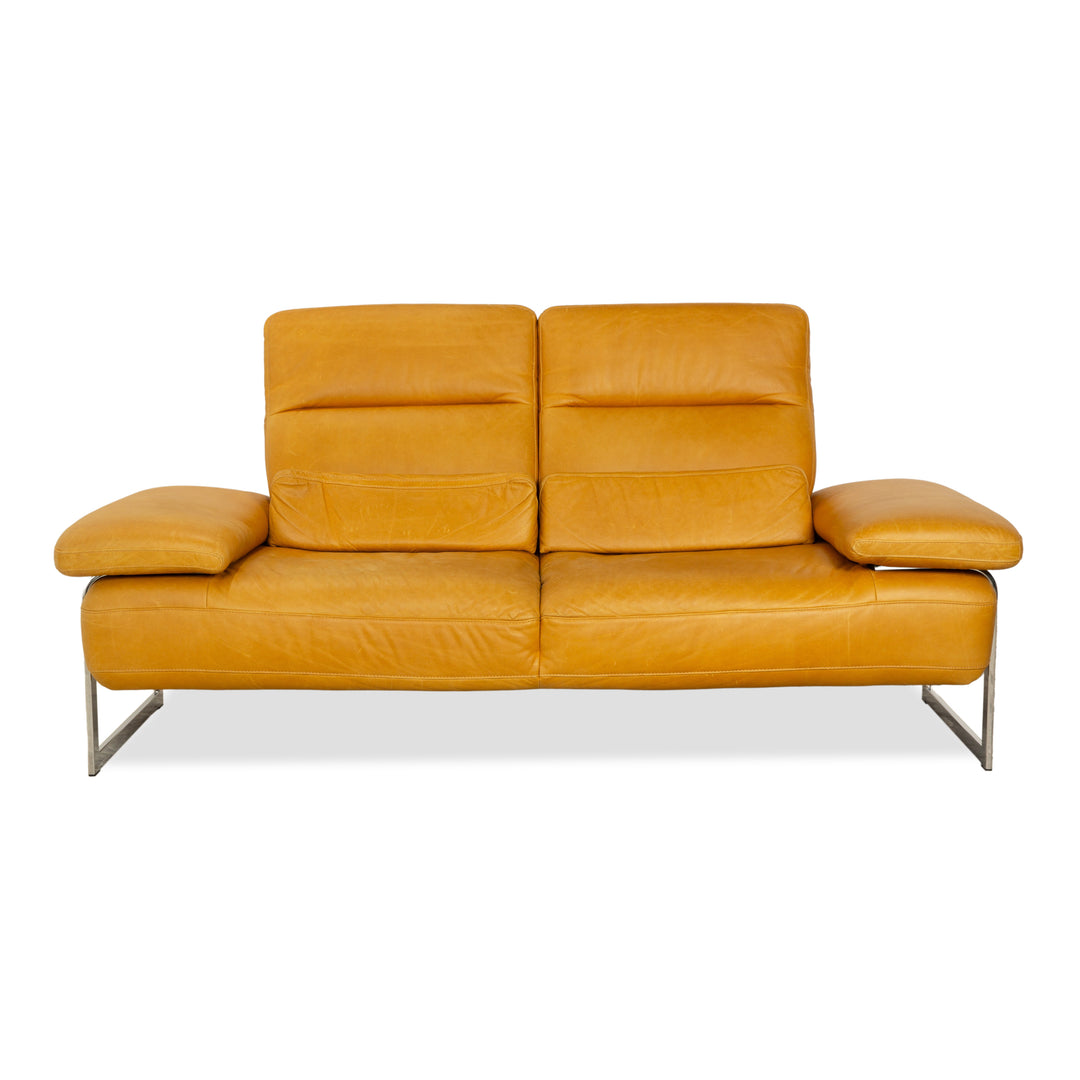 Willi Schillig Trovatoore leather two-seater yellow mustard manual function sofa couch