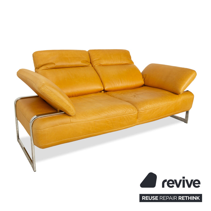 Willi Schillig Trovatoore leather two-seater yellow mustard manual function sofa couch