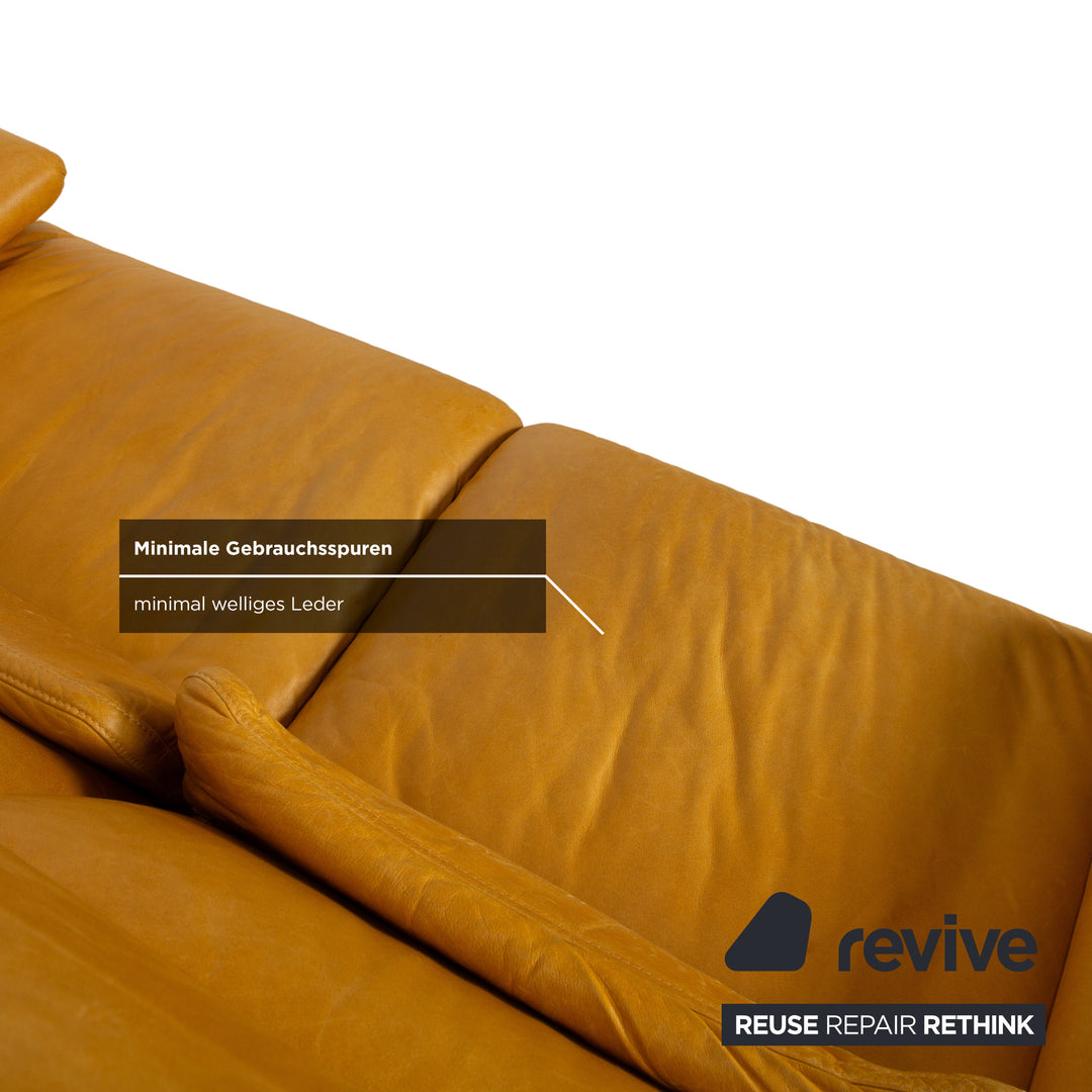 Willi Schillig Trovatoore leather two-seater yellow mustard manual function sofa couch