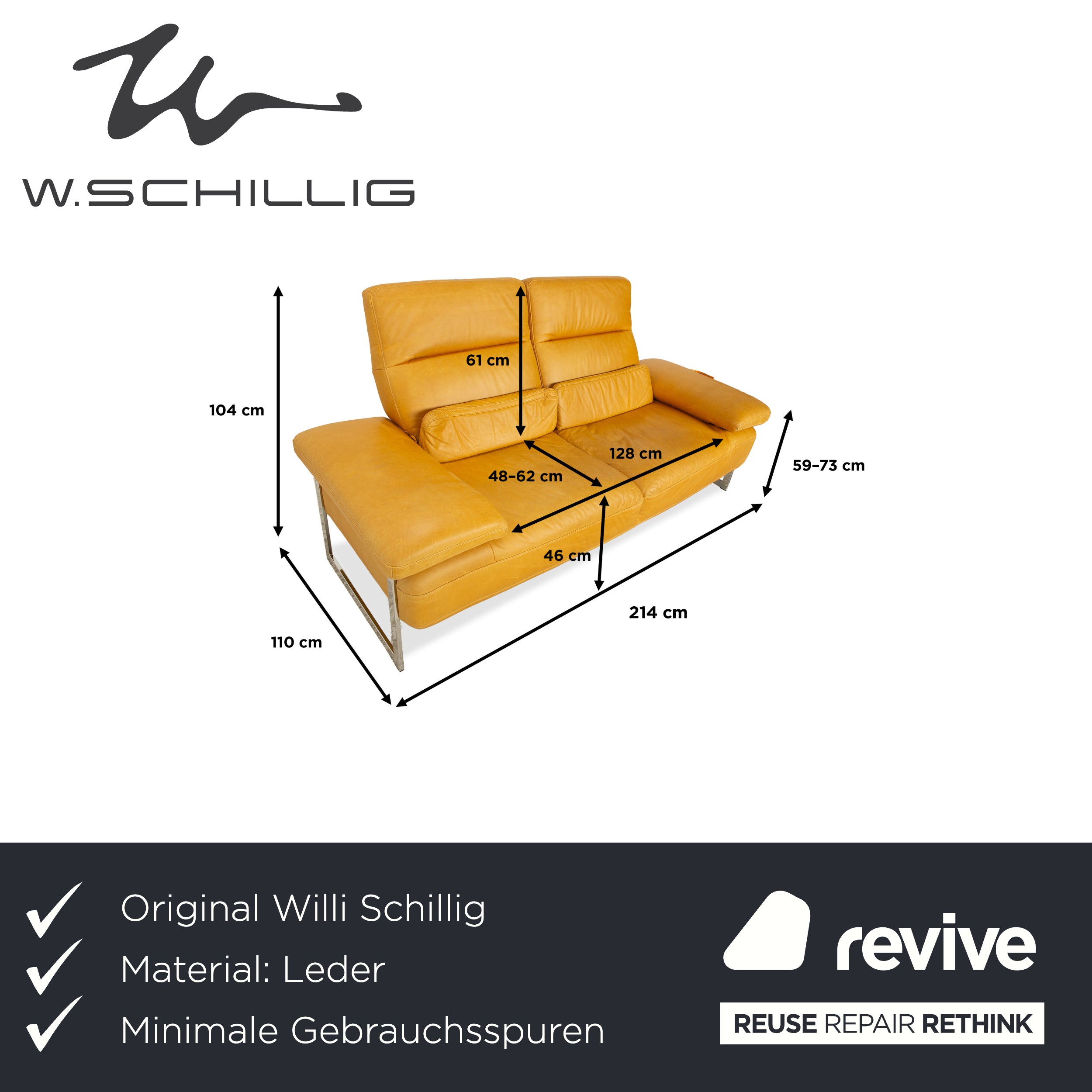 Willi Schillig Trovatoore Leder Zweisitzer Gelb Senf manuelle Funktion Sofa Couch
