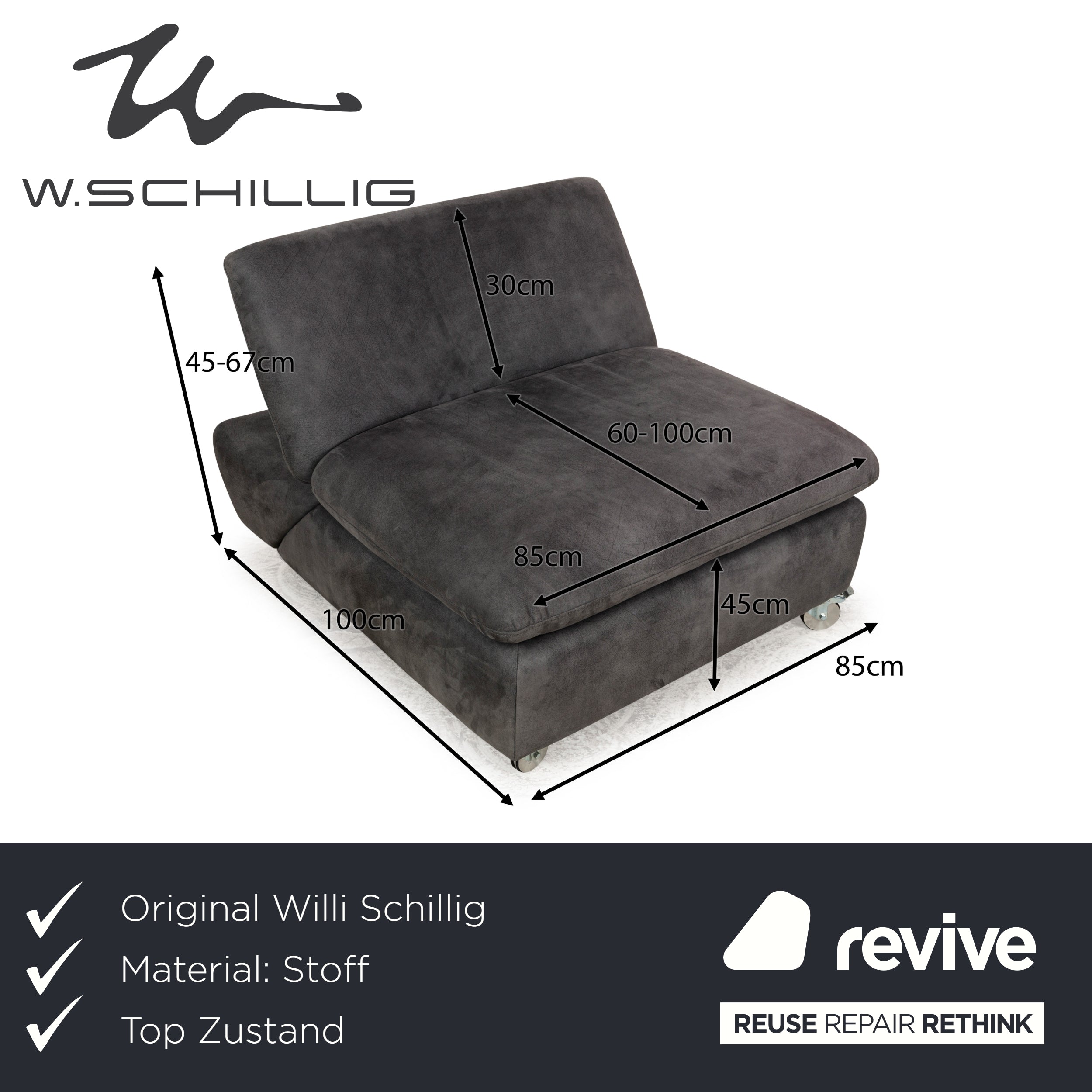 Willi Schillig Taoo Stoff Hocker Grau manuelle Funktion