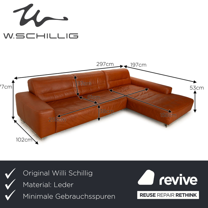 Willi Schillig William Leather Corner Sofa Brown Camel Recamiere Right Sofa Couch