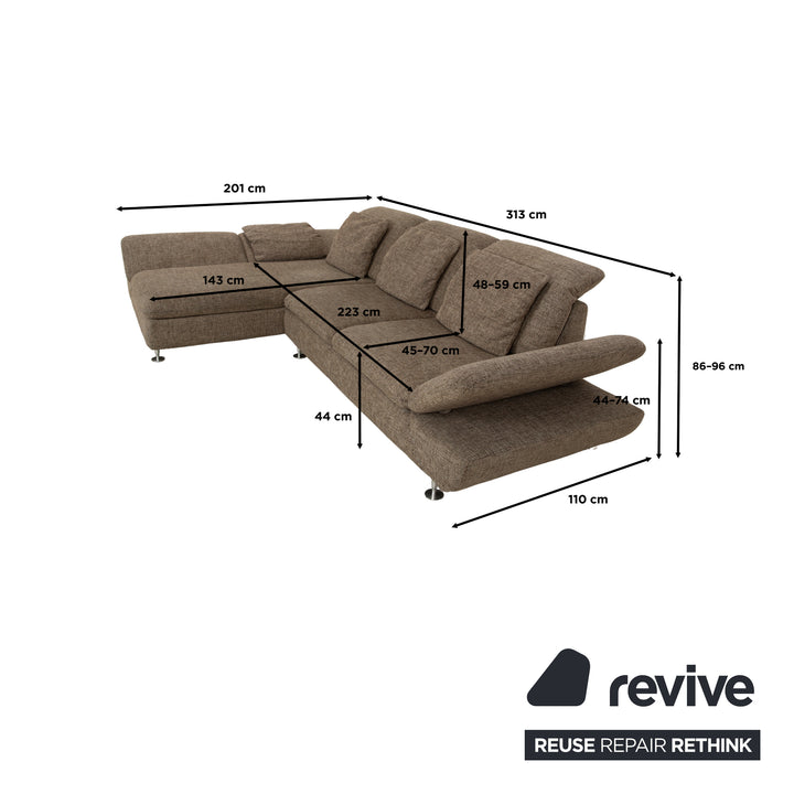 Willo Schillig Taoo Stoff Ecksofa mit Hocker Grau Braun manuelle Funktion Sofa Couch