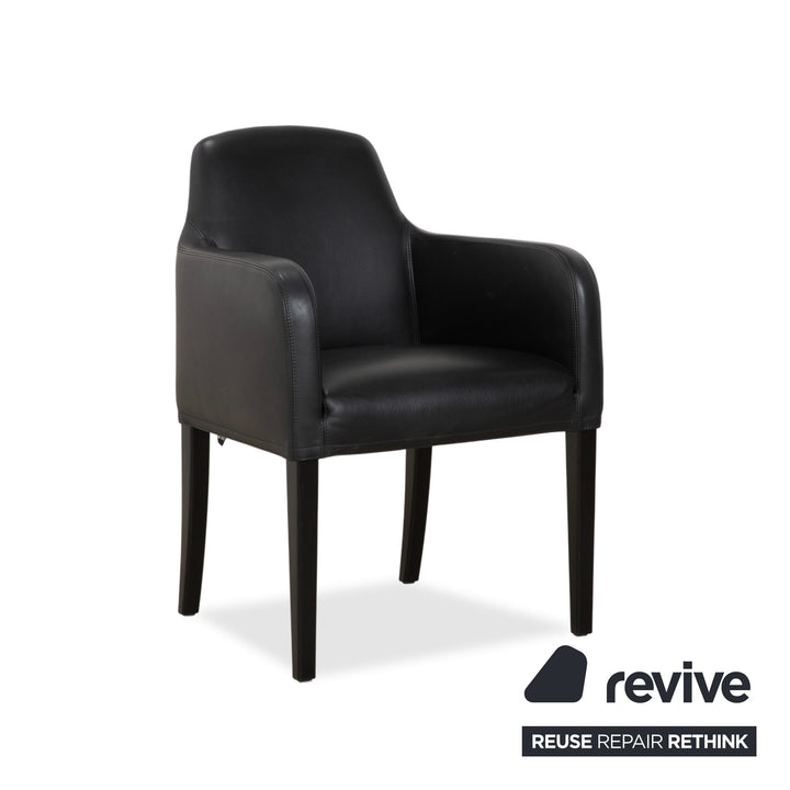 Chaise de salle à manger en cuir noir Alma de Wittmann