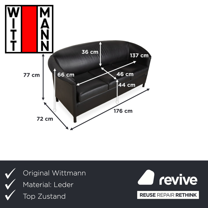 Wittmann Aura Dreisitzer Leder Sofa Schwarz Couch