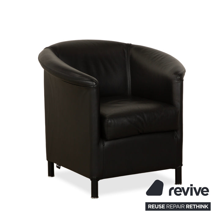 Fauteuils Wittmann Aura en cuir noir, 2 pièces