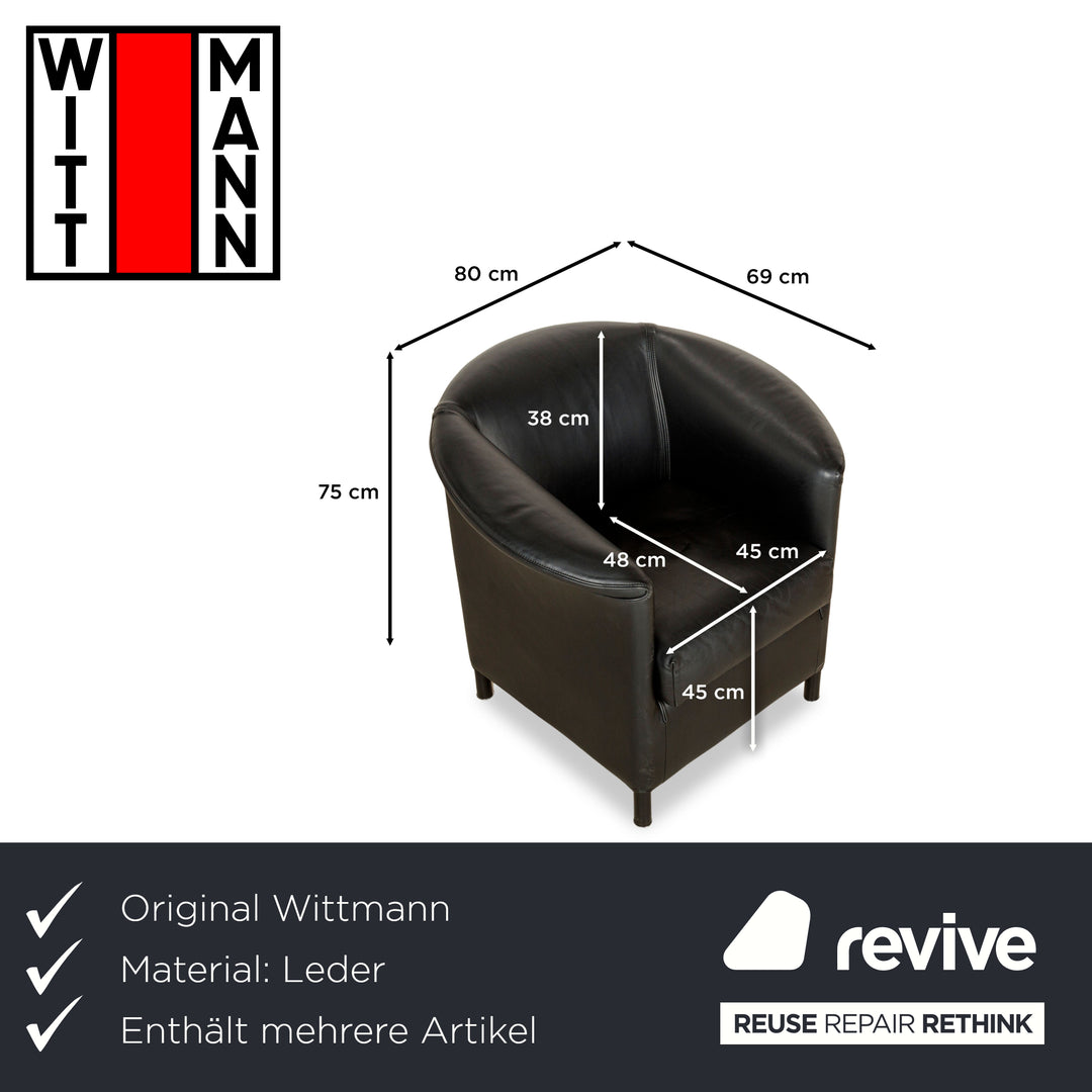 Fauteuils Wittmann Aura en cuir noir, 2 pièces