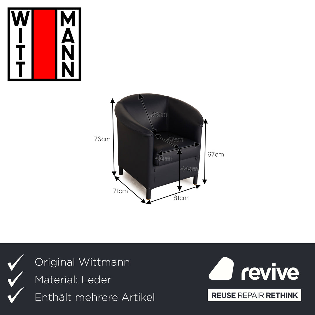 Wittmann Aura Leder Sessel Garnitur Blau Dunkelblau 3x Sessel