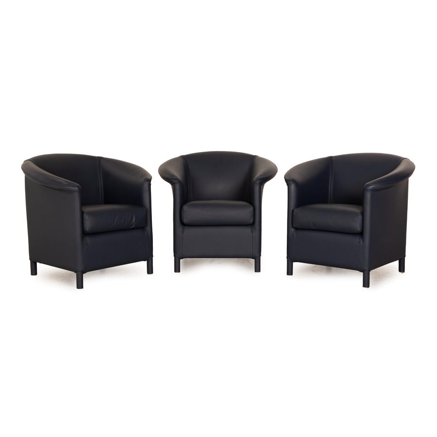 Wittmann Aura leather armchair set blue dark blue 3x armchairs