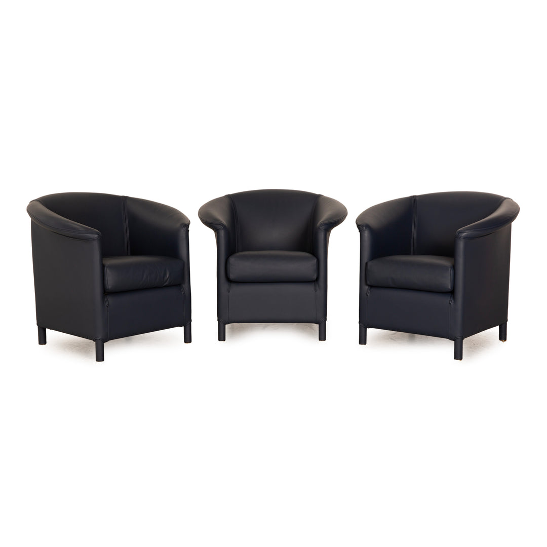 Wittmann Aura Leder Sessel Garnitur Blau Dunkelblau 3x Sessel