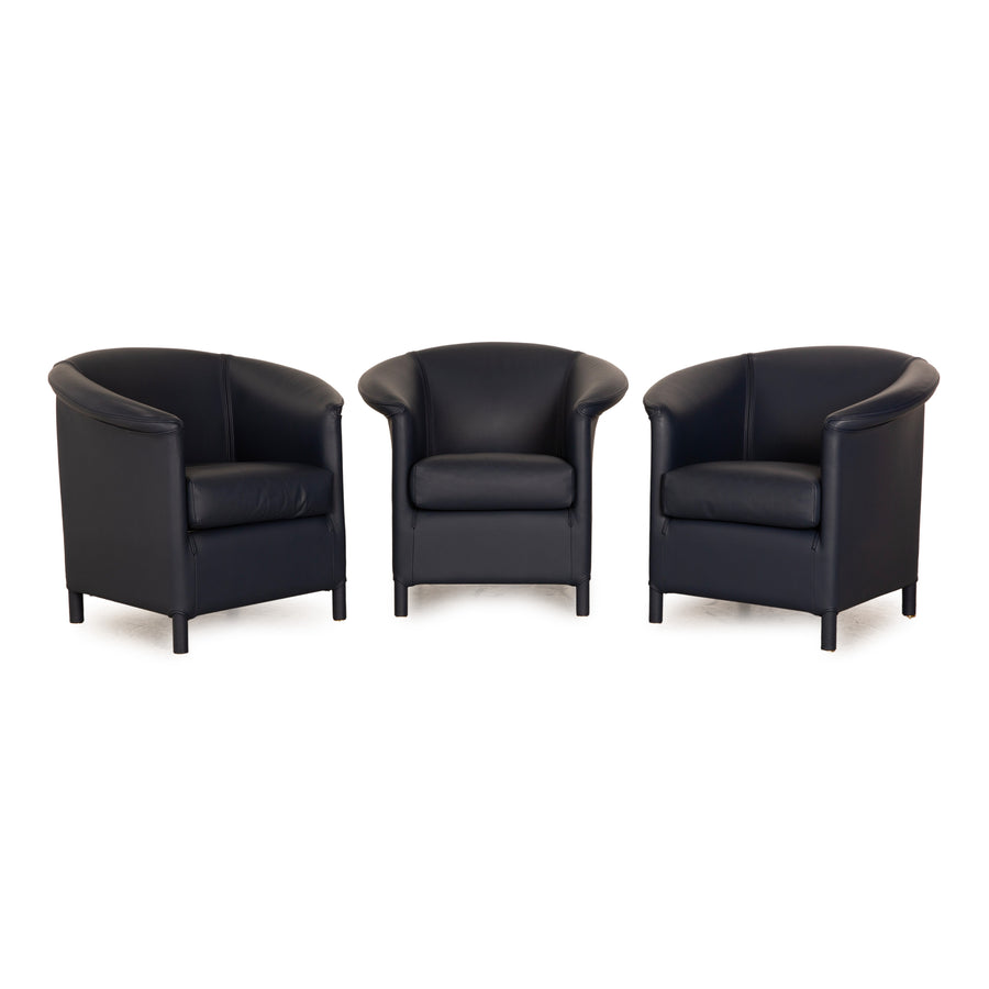 Wittmann Aura Leder Sessel Garnitur Blau Dunkelblau 3x Sessel