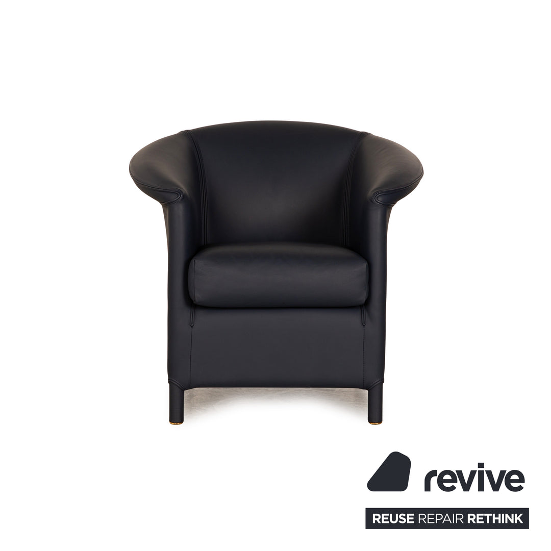 Wittmann Aura leather armchair set blue dark blue 3x armchairs