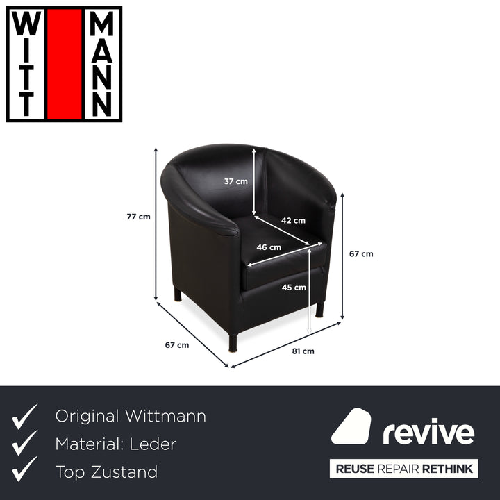 Wittmann Aura Leder Sessel Schwarz Messingkappen