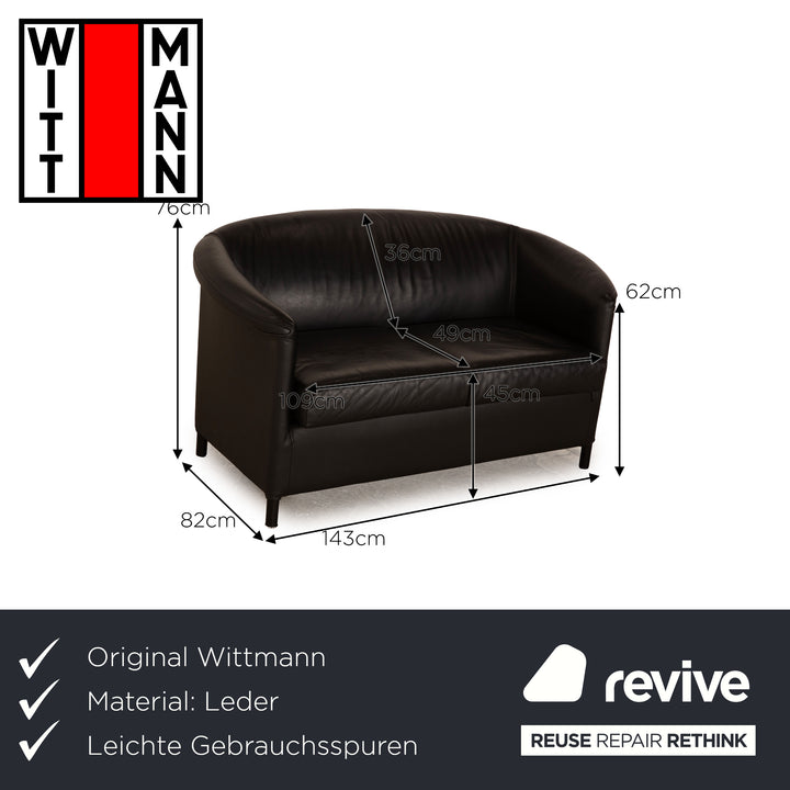 Wittmann Aura Leather Two Seater Black Sofa Couch