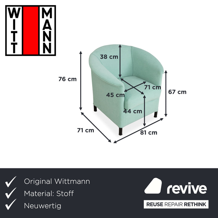 Fauteuil en tissu Wittmann Aura, vert menthe, retapissé en argent