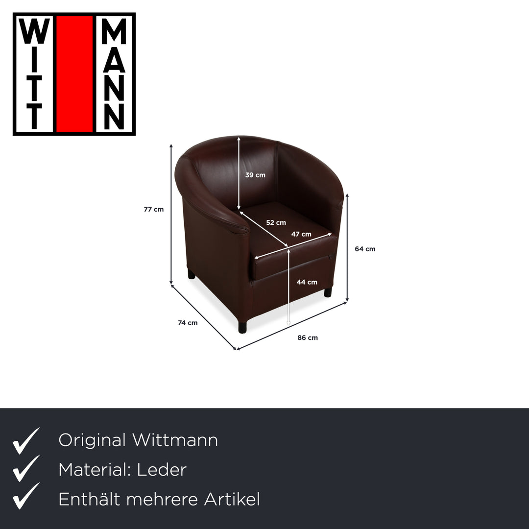 Fauteuils Wittmann Aura XL en cuir marron et rouge (lot de 2)