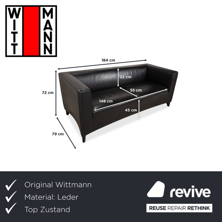 Wittmann Ducale Leder Dreisitzer Schwarz Sofa Couch