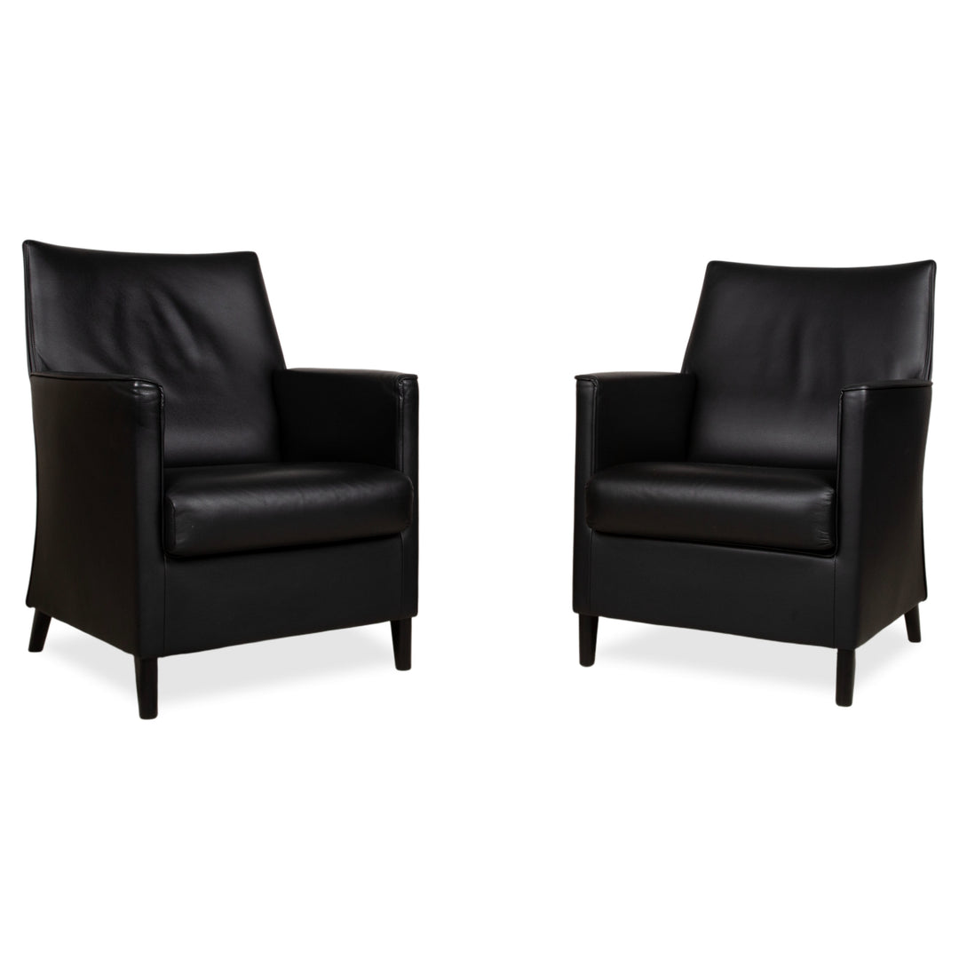 Wittmann Leather Suite 2x Black Armchairs