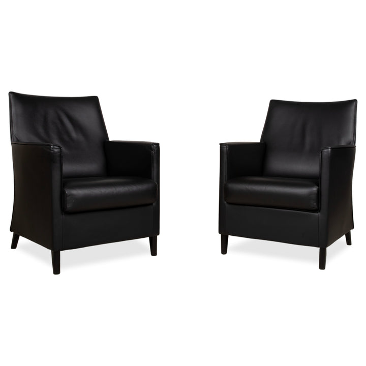 Wittmann Leather Suite 2x Black Armchairs