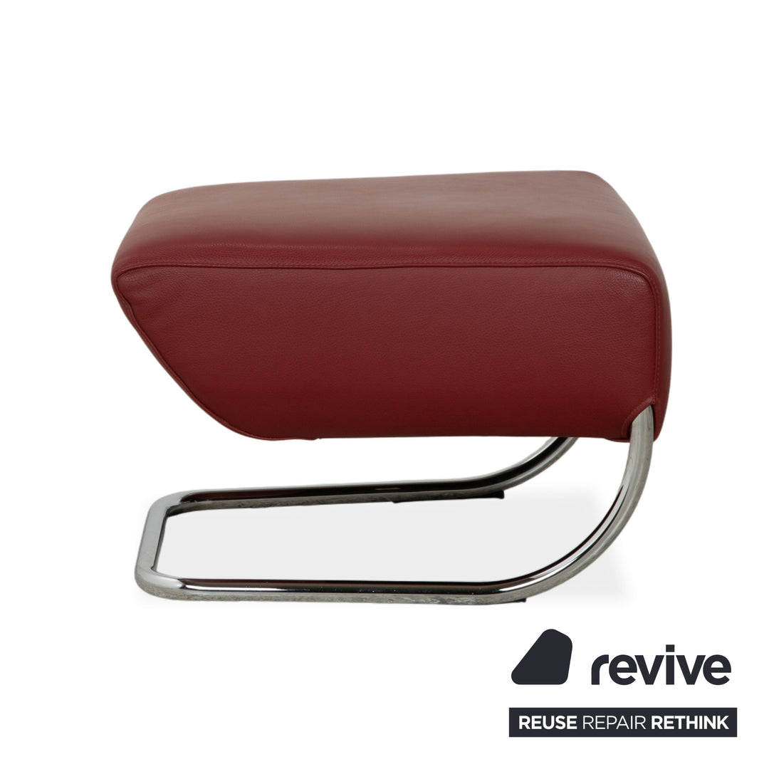 Wittmann Jolly leather armchair, red wine red, chrome burgundy, including footstool.