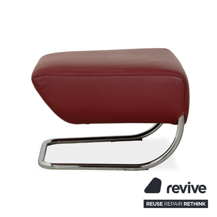 Wittmann Jolly leather armchair, red wine red, chrome burgundy, including footstool.