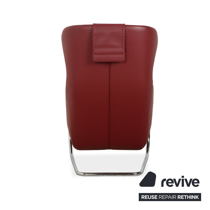 Wittmann Jolly leather armchair, red wine red, chrome burgundy, including footstool.