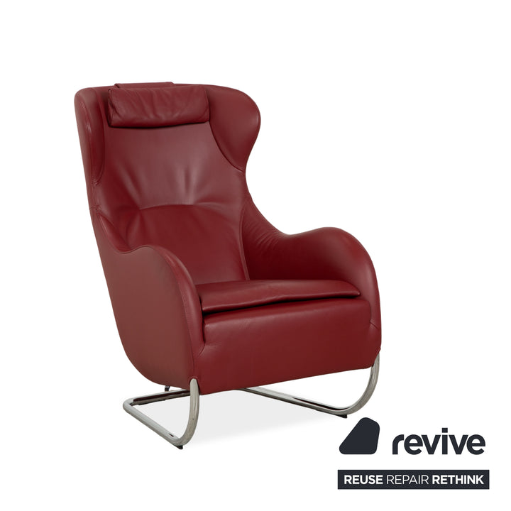Wittmann Jolly leather armchair, red wine red, chrome burgundy, including footstool.