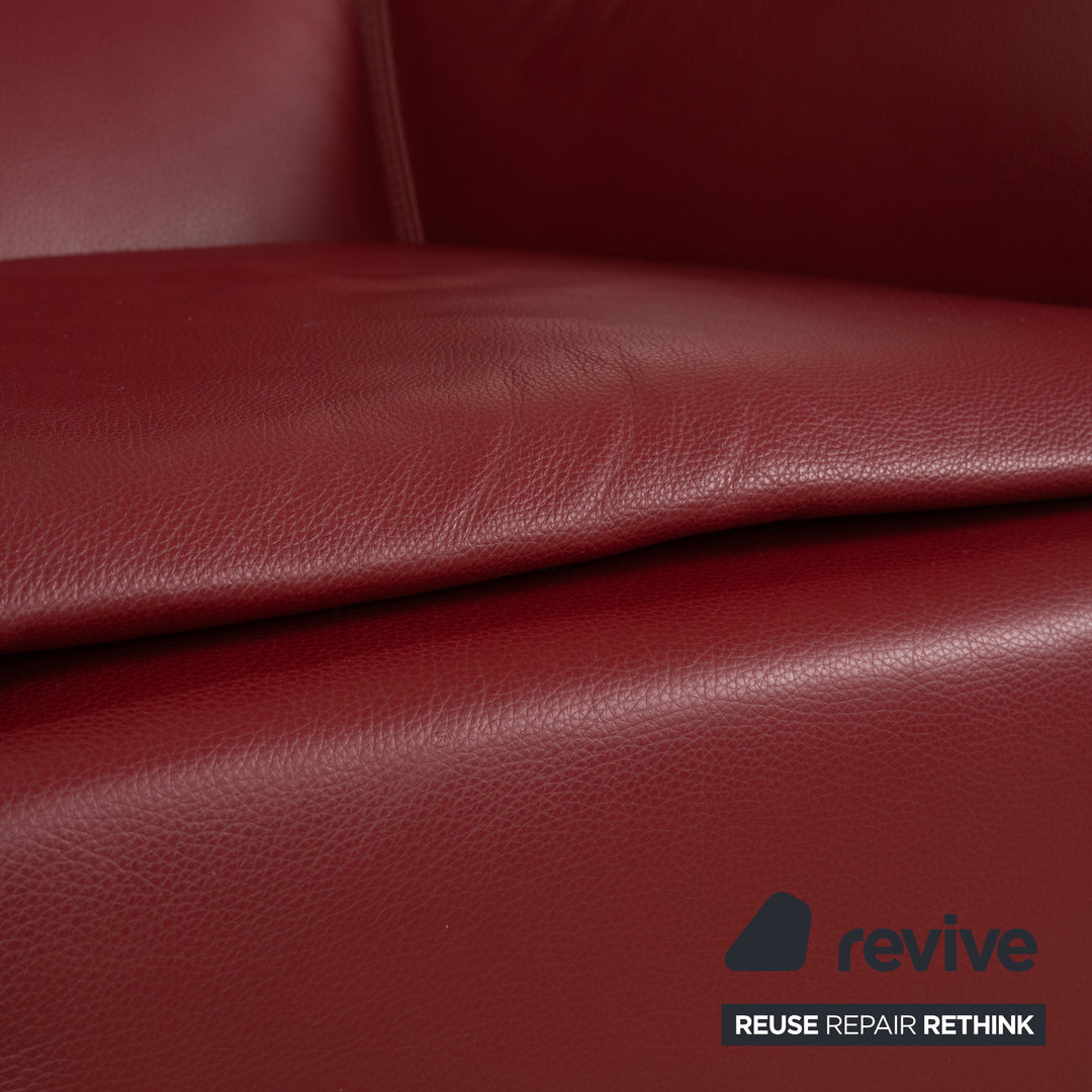 Wittmann Jolly leather armchair, red wine red, chrome burgundy, including footstool.