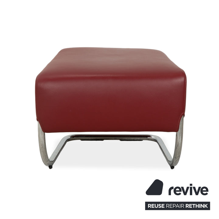 Wittmann Jolly leather armchair, red wine red, chrome burgundy, including footstool.