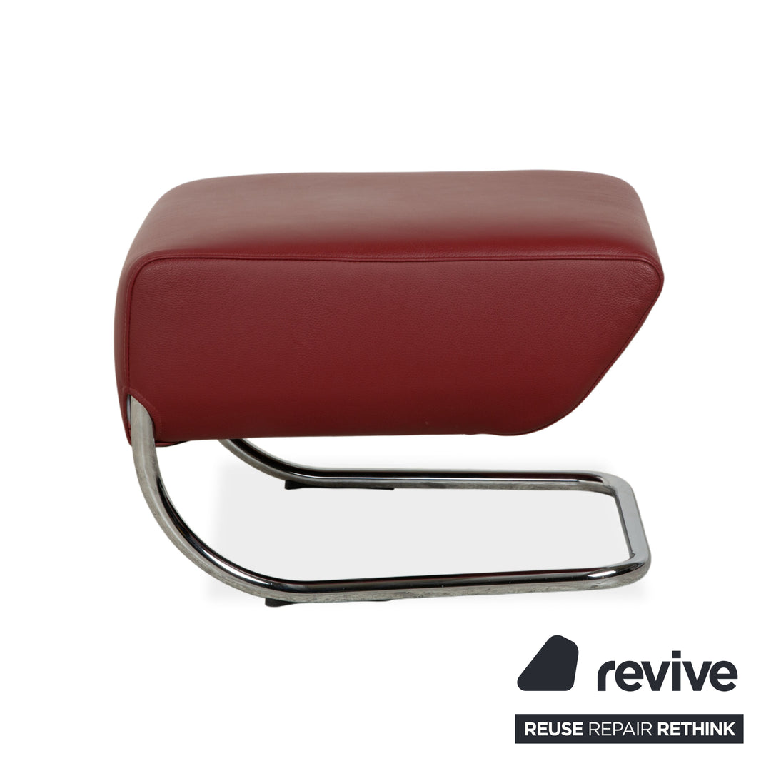 Wittmann Jolly leather armchair, red wine red, chrome burgundy, including footstool.