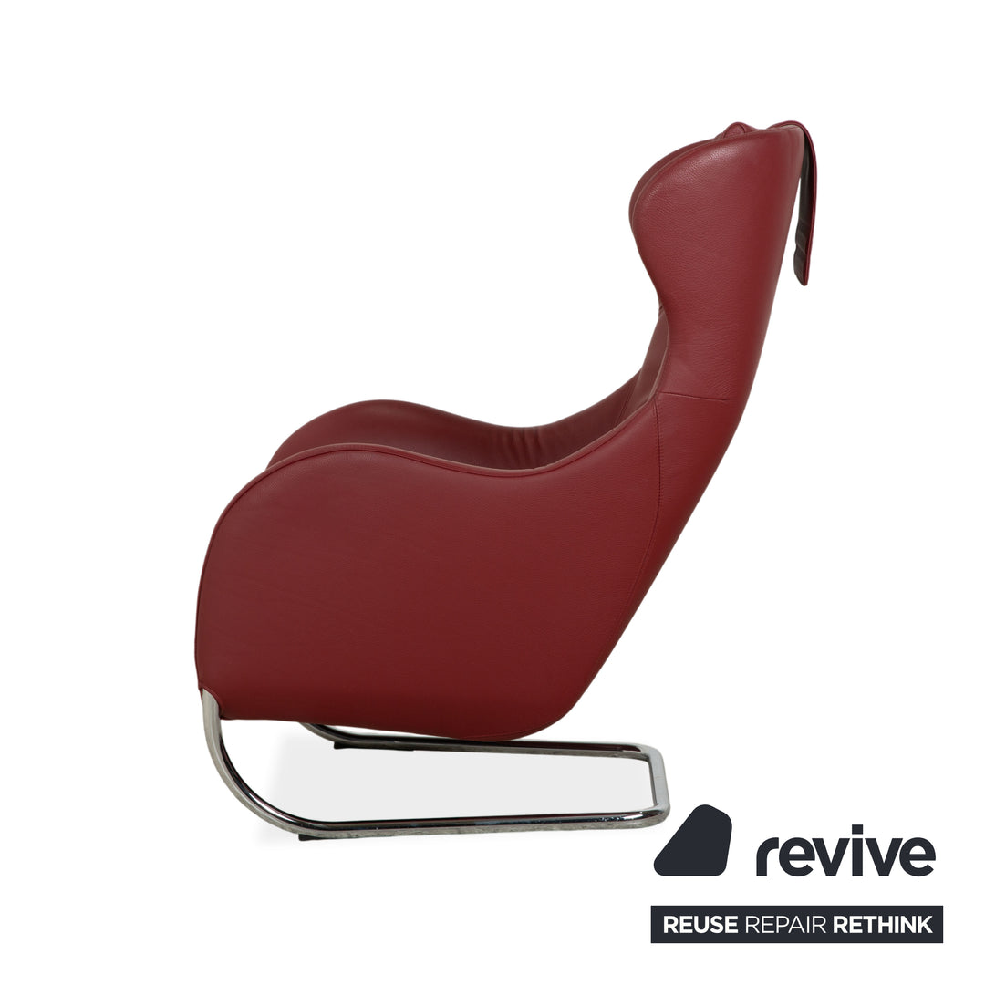 Wittmann Jolly leather armchair, red wine red, chrome burgundy, including footstool.