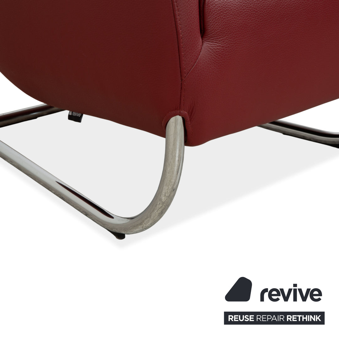 Wittmann Jolly Leder Sessel Rot Weinrot Chrom Burgunder inkl. Hocker