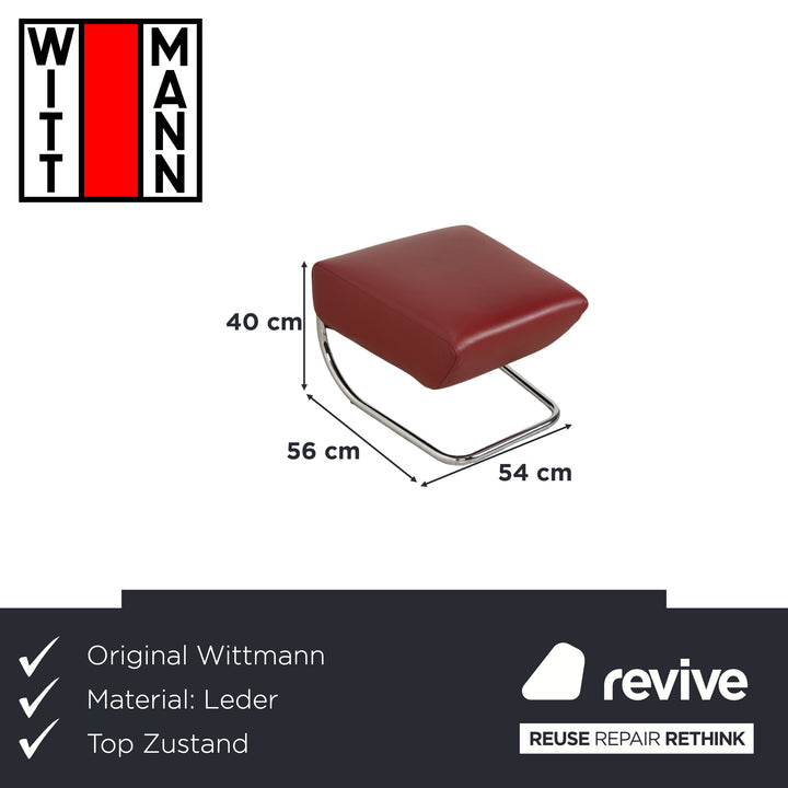Wittmann Jolly leather armchair, red wine red, chrome burgundy, including footstool.