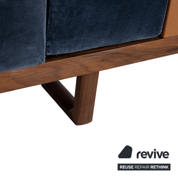 Wittmann Palais Stoff Holz Samt Zweisitzer Blau Dunkelblau Petrol Sofa Couch elektrische Funktion