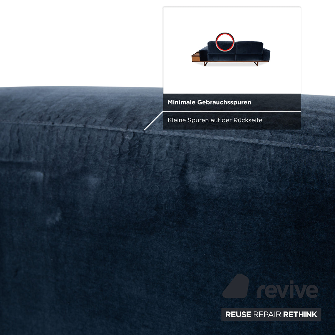 Wittmann Palais Stoff Holz Samt Zweisitzer Blau Dunkelblau Petrol Sofa Couch elektrische Funktion