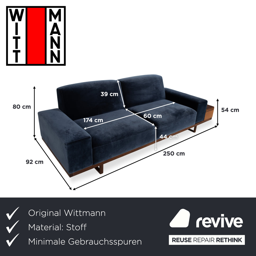 Wittmann Palais Stoff Holz Samt Zweisitzer Blau Dunkelblau Petrol Sofa Couch elektrische Funktion
