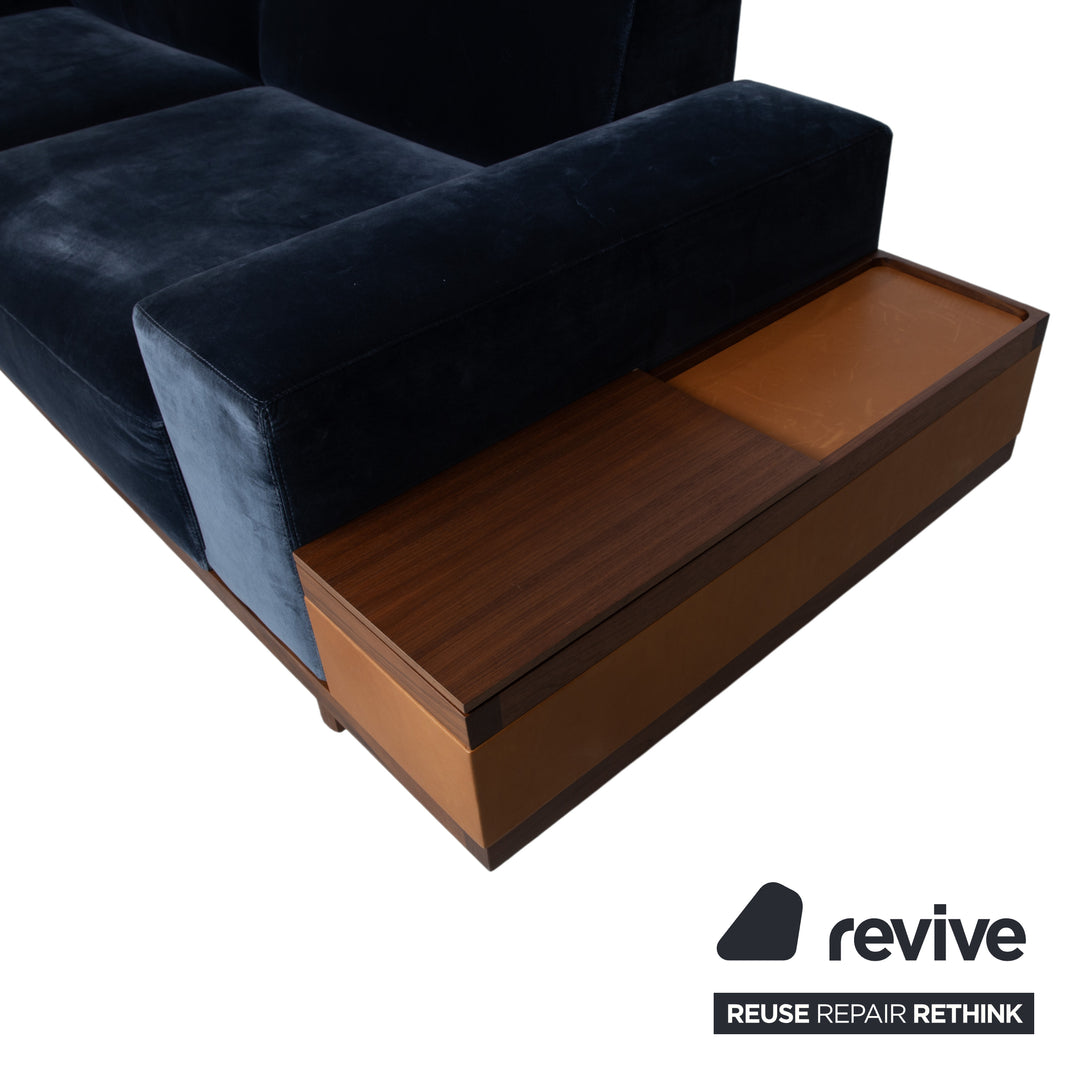 Wittmann Palais Stoff Holz Samt Zweisitzer Blau Dunkelblau Petrol Sofa Couch elektrische Funktion