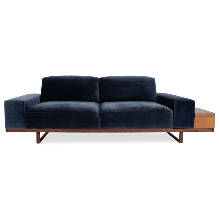 Wittmann Palais Stoff Holz Samt Zweisitzer Blau Dunkelblau Petrol Sofa Couch elektrische Funktion