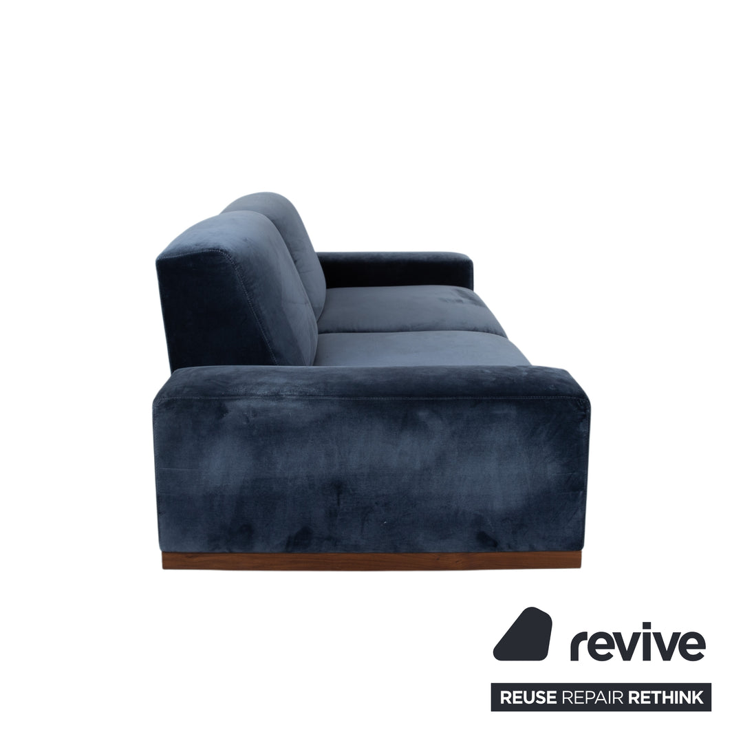 Wittmann Palais Stoff Holz Samt Zweisitzer Blau Dunkelblau Petrol Sofa Couch elektrische Funktion