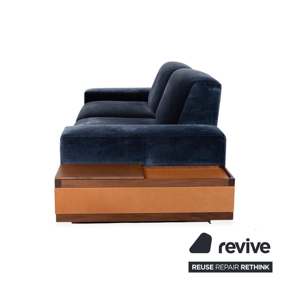 Wittmann Palais Stoff Holz Samt Zweisitzer Blau Dunkelblau Petrol Sofa Couch elektrische Funktion