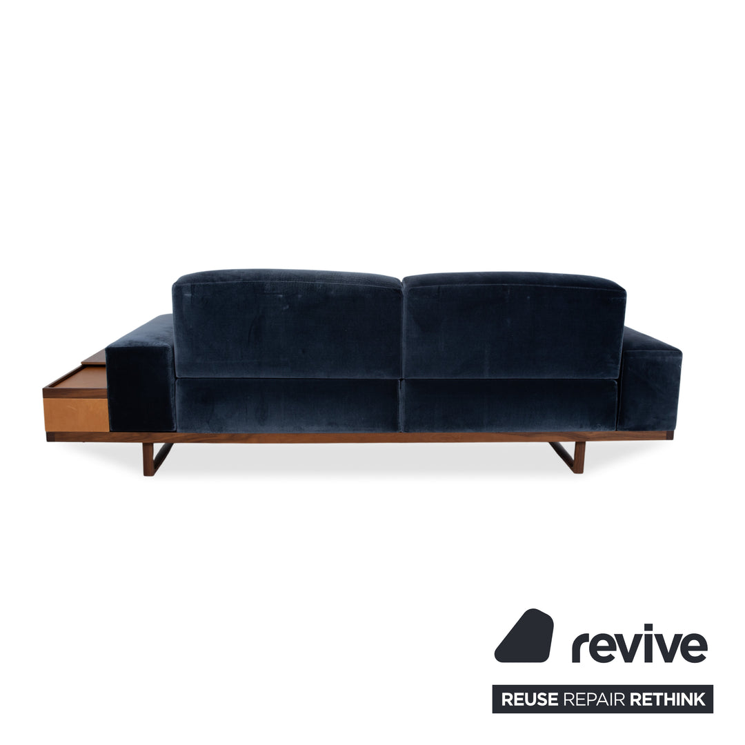 Wittmann Palais Stoff Holz Samt Zweisitzer Blau Dunkelblau Petrol Sofa Couch elektrische Funktion