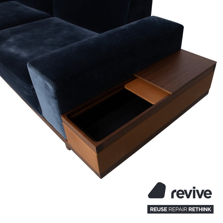 Wittmann Palais Stoff Holz Samt Zweisitzer Blau Dunkelblau Petrol Sofa Couch elektrische Funktion