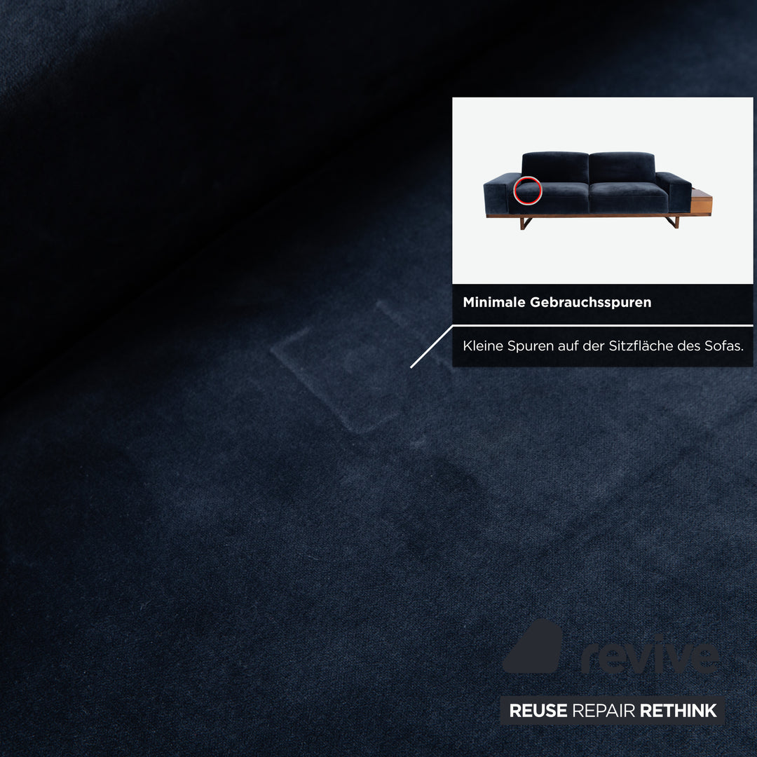 Wittmann Palais Stoff Holz Samt Zweisitzer Blau Dunkelblau Petrol Sofa Couch elektrische Funktion