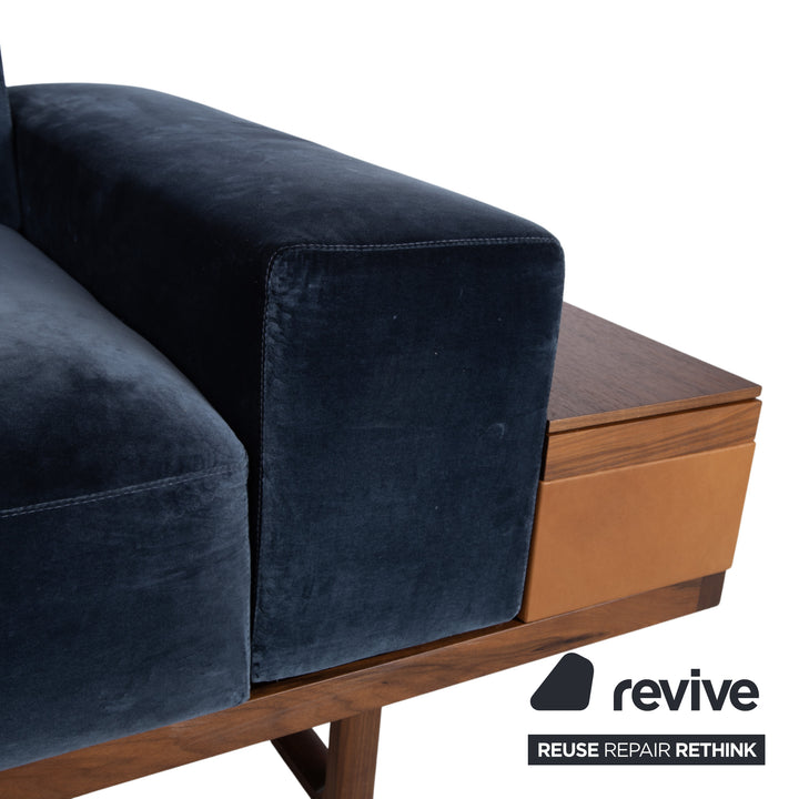 Wittmann Palais Stoff Holz Samt Zweisitzer Blau Dunkelblau Petrol Sofa Couch elektrische Funktion