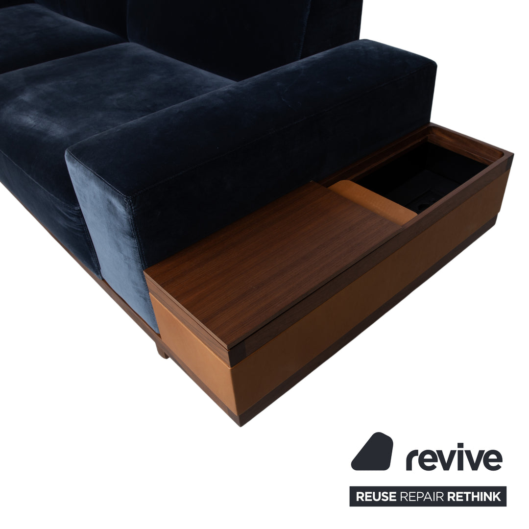 Wittmann Palais Stoff Holz Samt Zweisitzer Blau Dunkelblau Petrol Sofa Couch elektrische Funktion