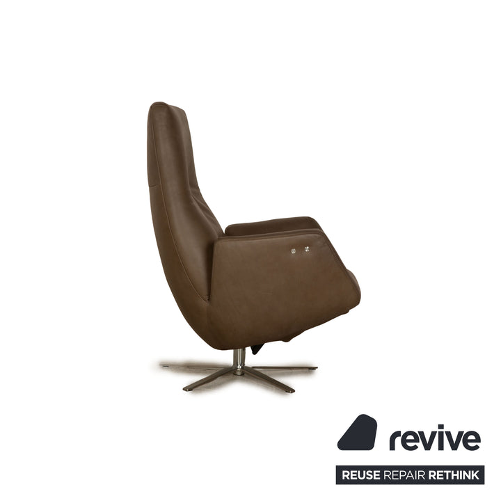 WK Wohnen 685 Minu Leather Armchair Brown Khaki Electric Function Battery Relaxation Function