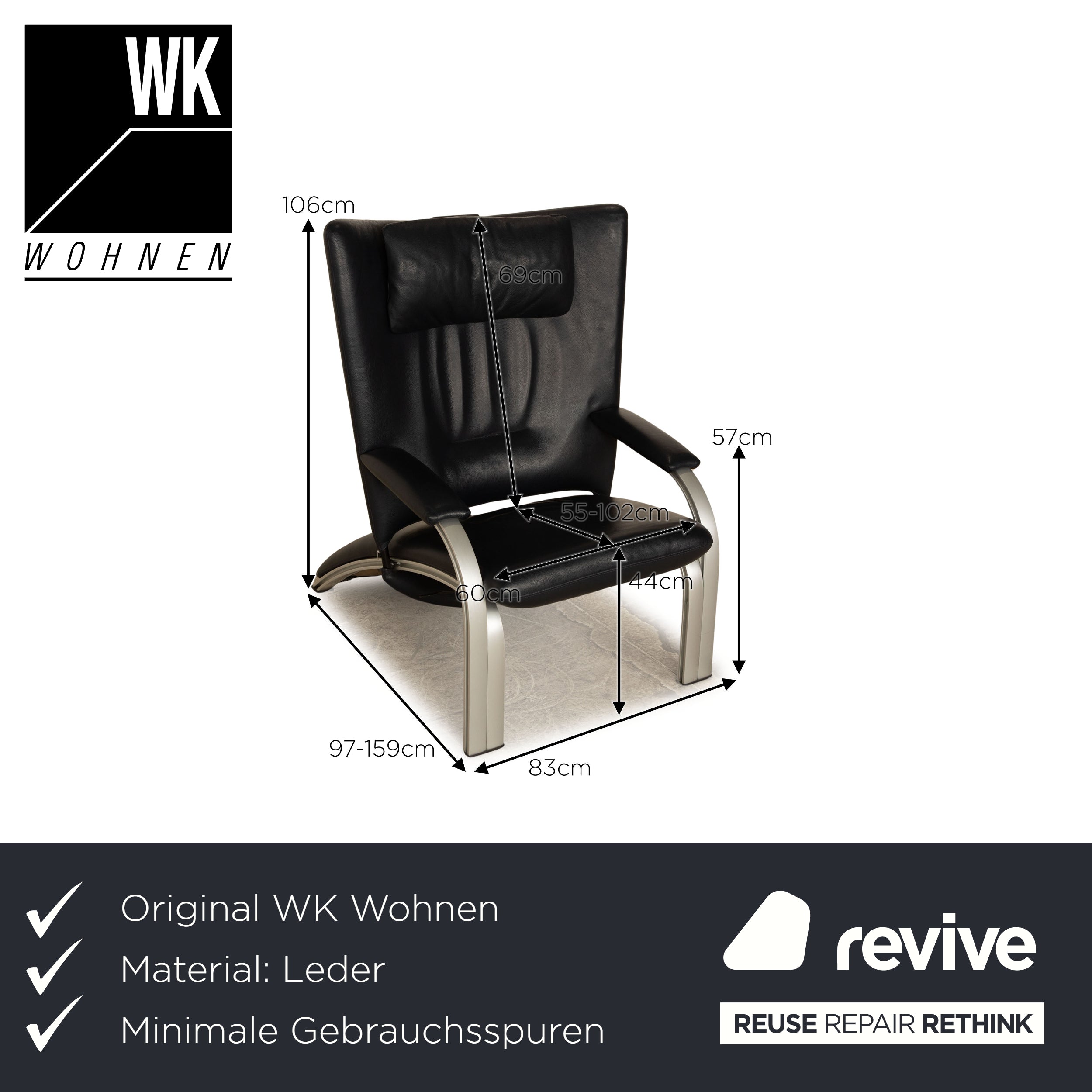 WK Wohnen 698 Spot Leder Sessel Dunkelblau Blau manuelle Funktion