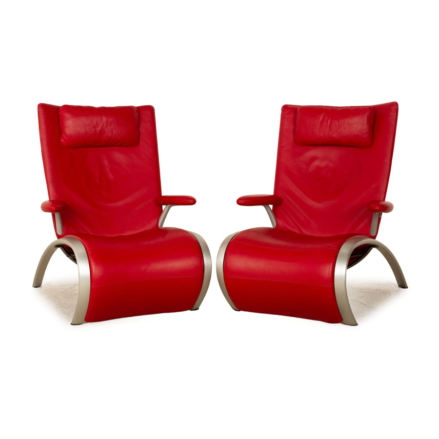 WK Wohnen Flex 679 leather armchair set red manual function
