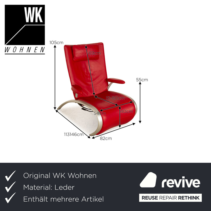 WK Wohnen Flex 679 leather armchair set red manual function
